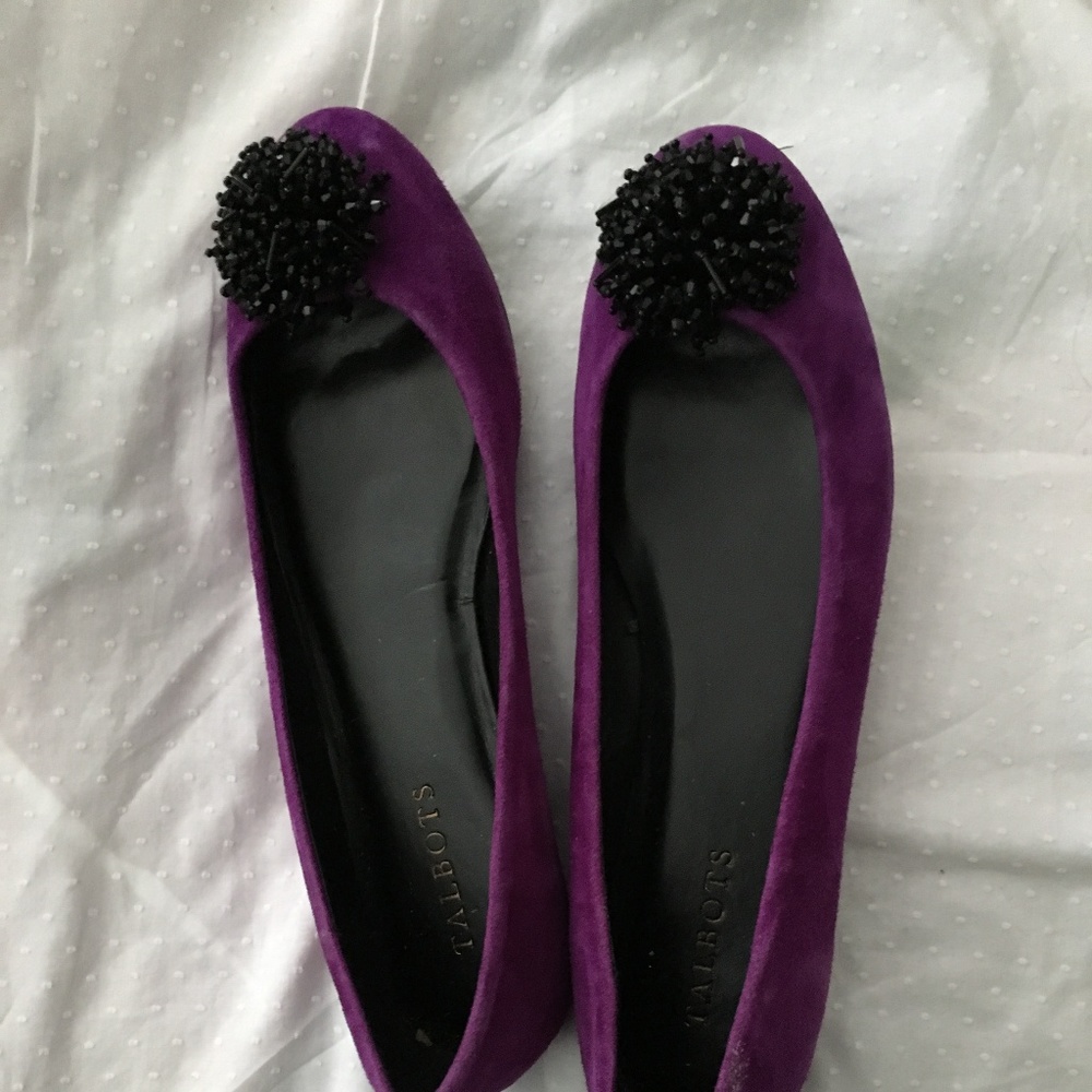Talbots Violet Purple Flat Comfort Shoe Black Bow